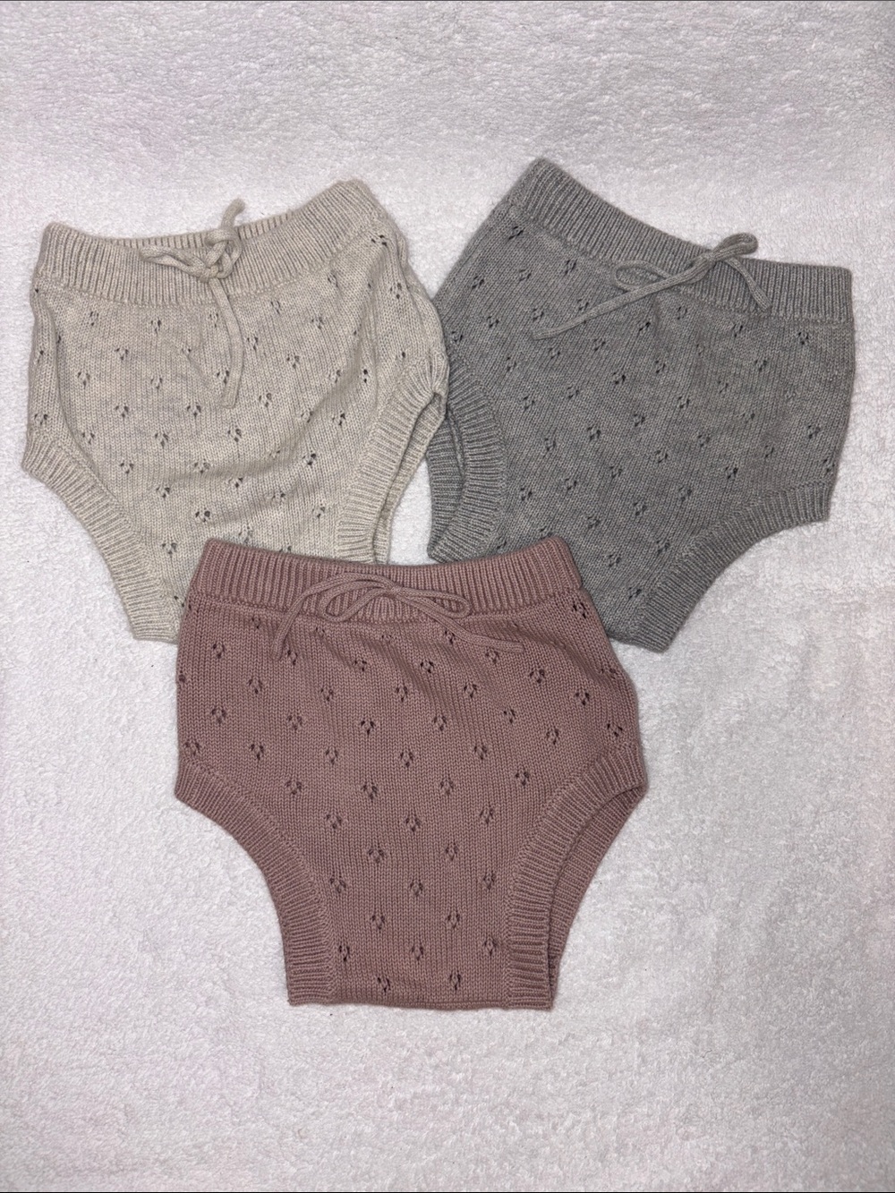 Jamie Kay Knit Pointelle Bloomer Set Dusty Pink, Light Gray, Cream 24m
